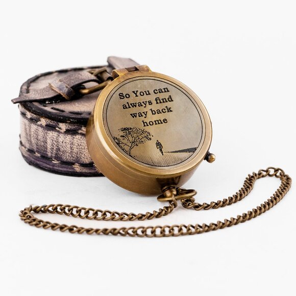 Brass Working Compass With Leather Cover Nautical Gift for Men, Adventure Travel - Picture 7 of 8